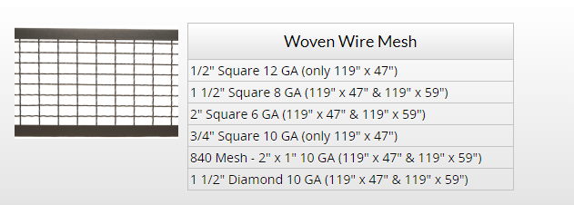 Welded Wire Mesh Gauge Chart