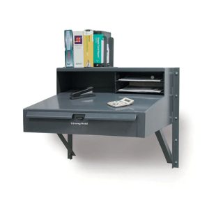 Heavy Duty 12 Gauge Wall Mounted Shop Desk with Drawer and Riser Shelf