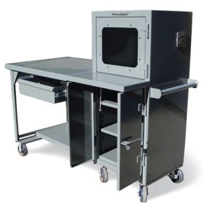 Mobile Industrial Shop Table with Computer Cabinet